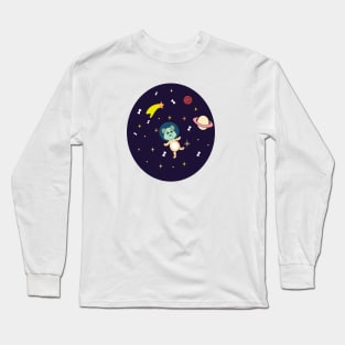 Kawaii astronaut dog in space with planets stars and bones Long Sleeve T-Shirt